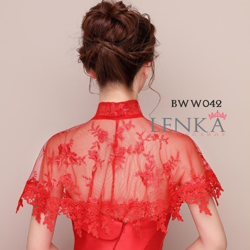 [TOKO TERPERCAYA] BOLERO OUTWEAR PESTA AKSESORIS PENGANTIN RENDA MERAH BWW042