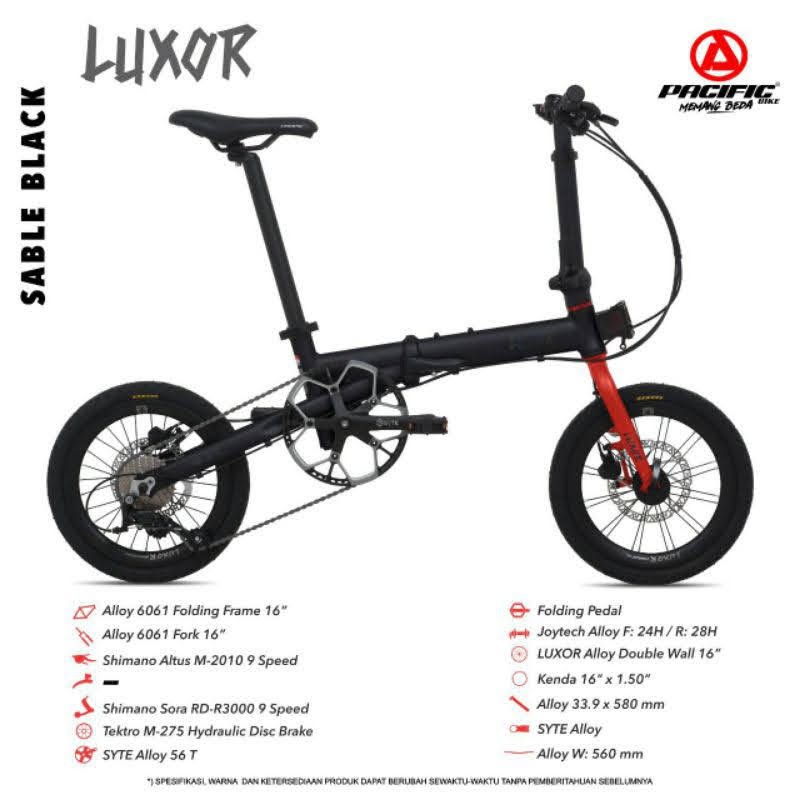 Sepeda Lipat Pacific Luxor 16" x 1.50" Alloy 1x9Sp Hydraulic Disc Brake Folding Bike