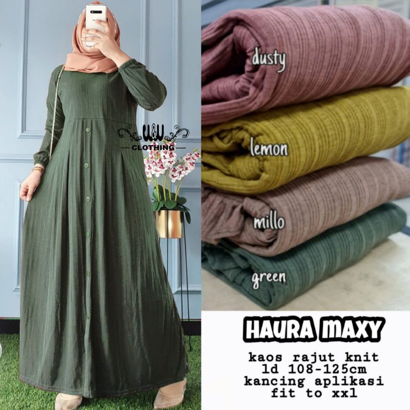 GAMIS DRESS HARIAN FALIA MAXY GAMIS WANITA BAHAN KAOS KNIT RAJUT IMPORT LD110-125cm FIT TO XL-Haura green
