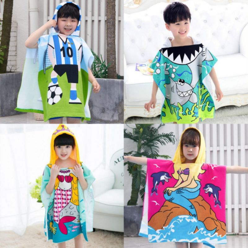 Handuk Renang Anak Hoodie Poncho Jubah Topi Ponco Kado Anak Berenang Sekolah TK SD 2 3 4 5 6 7 Tahun kids Towel