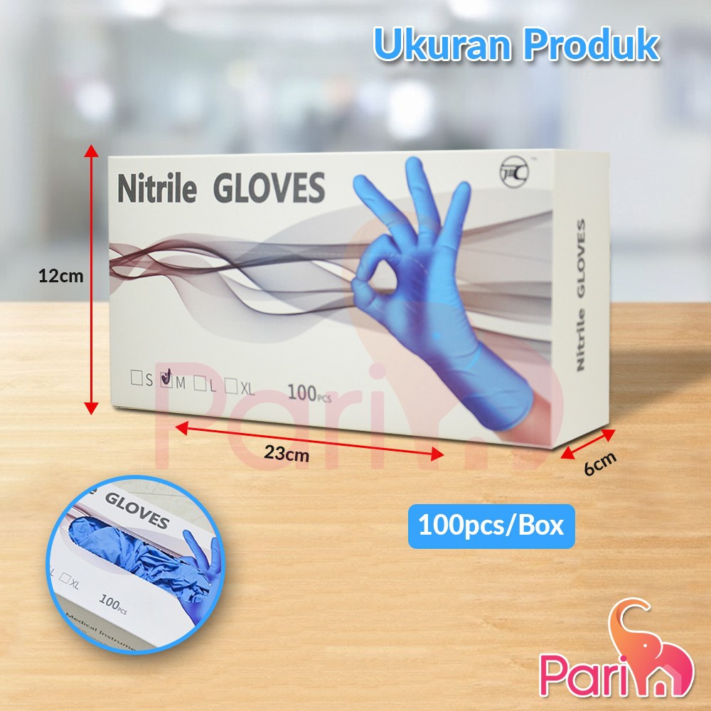 Sarung Tangan 100% Medis / Sarung Tangan Nitrile Synthetic Gloves Isi 100pcs / 3 Size / S-M-L