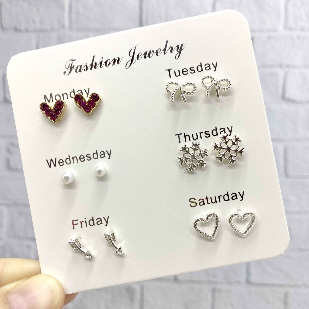 Anting Set 6 Pasang Anting Tusuk 6 in 1 Fashion Ala Korea Aksesoris Murah Dalika-G