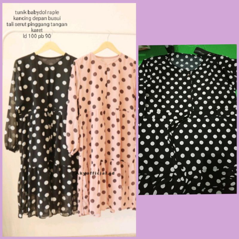 tunik rempel motif polkadot bahan wolfis ld 100 rempel bawah