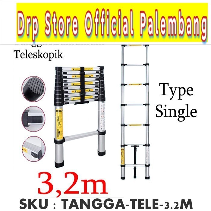 Tangga Lipat Aluminium Teleskopik 3.2M Single Telescopic Ladder 3.2M