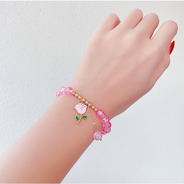 Gelang Wanita Korea Model Manik Batu Kristal Fashion Anak Perempuan Lucu Aksesoris Gelang Tari Import GLG6-8