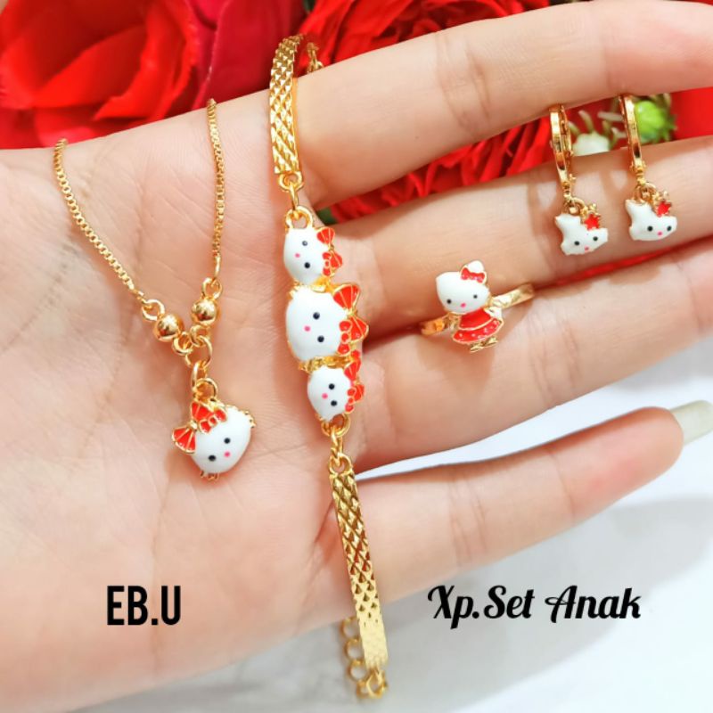 Set Perhiasan Anak-anak hello Kitty kepala 3 Gold tidak karat *COD*