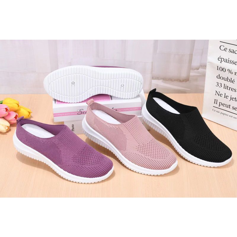 Sandal Selop Flyknit Shoes Women Import / Sandal Slip On Wanita #882 Sepatu Import