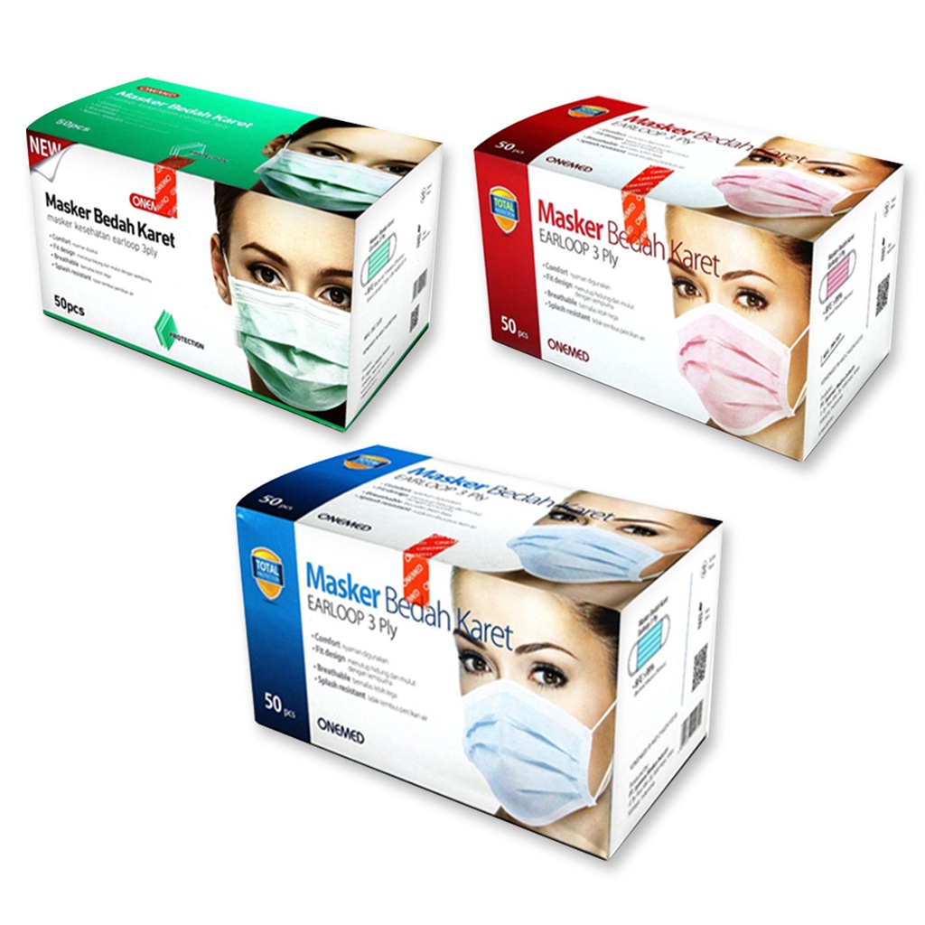 Masker OneMed Earloop Medis Surgical 3 ply isi 50 / Masker Bedah Karet