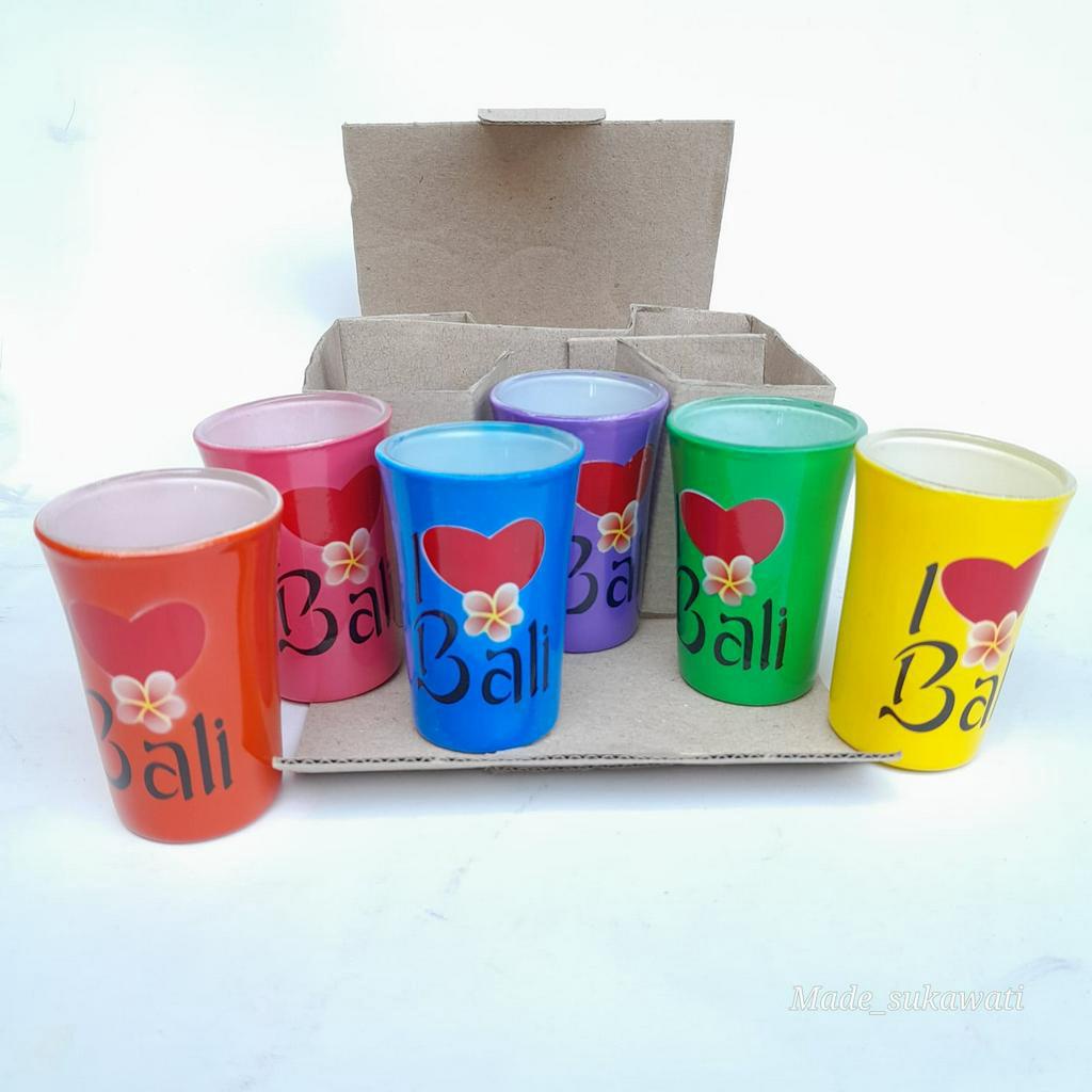 Paket 6pcs Gelas mini warna warni Bali