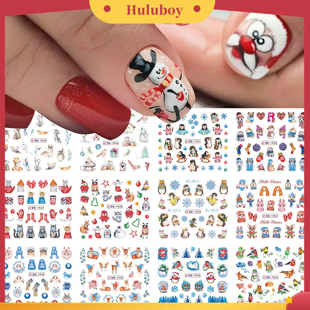 Huluboy Huluboy♡ Stiker Kuku 3D Motif Snowflake Natal Warna-Warni Untuk Manicure