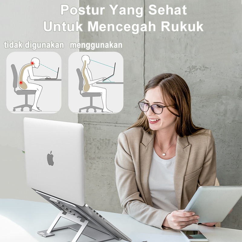 Deli Stand Laptop Aluminium Dudukan Laptop Holder Tatakan Rak Standing Laptop Meja Adjustable Laptop Stand