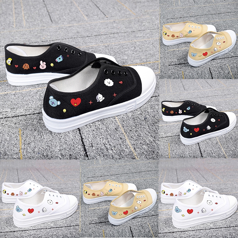 Sepatu Sneakers Wanita Bertali Desain Kpop BTS Bahan