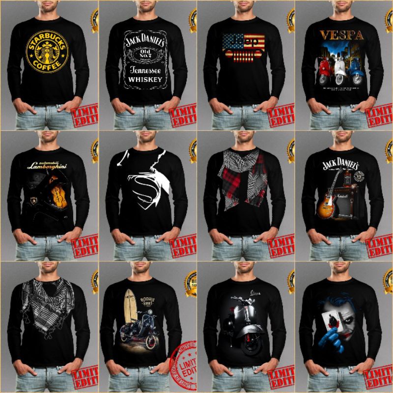 kaos cowo distro lengan panjang keren terbaru katun hitam