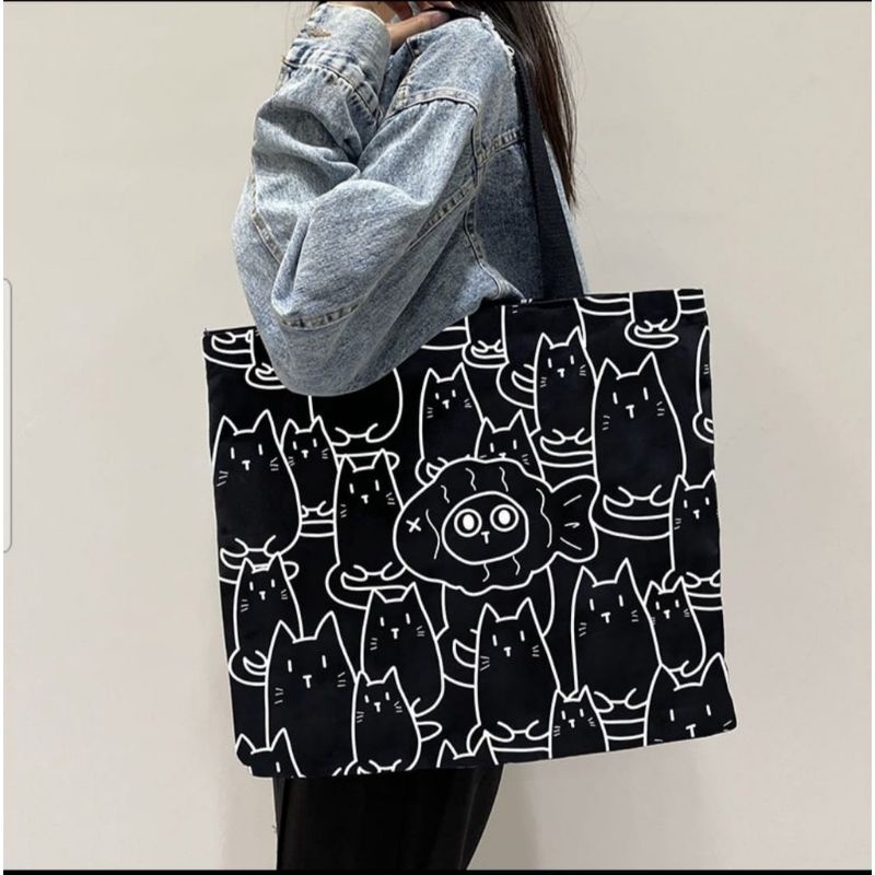 TERLARIS!!! TOTEBAG Wanita Biubiu Abstrak Terbaru Totebag Kanvas Motif Kucing Aestetic Kekinian