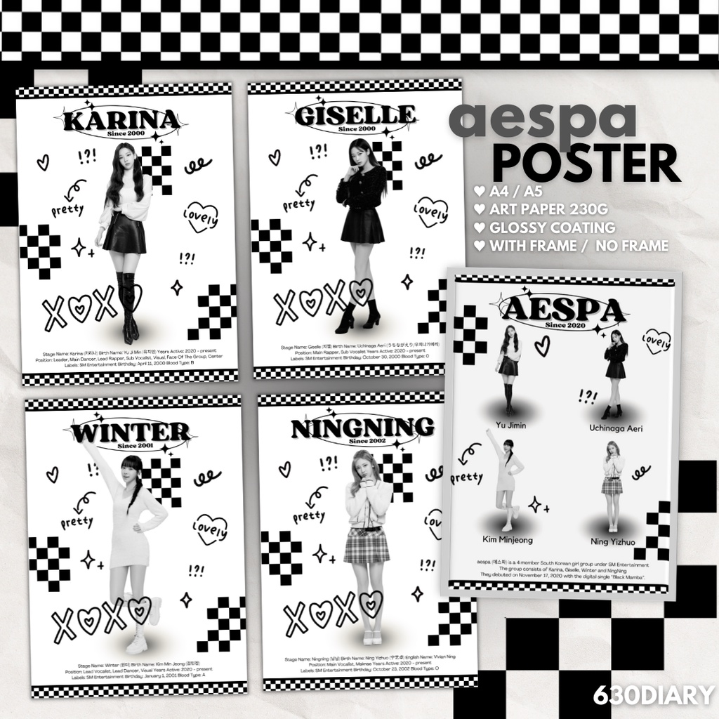 AESPA A4 / A5 Poster Artprint Black Version By 630Diary