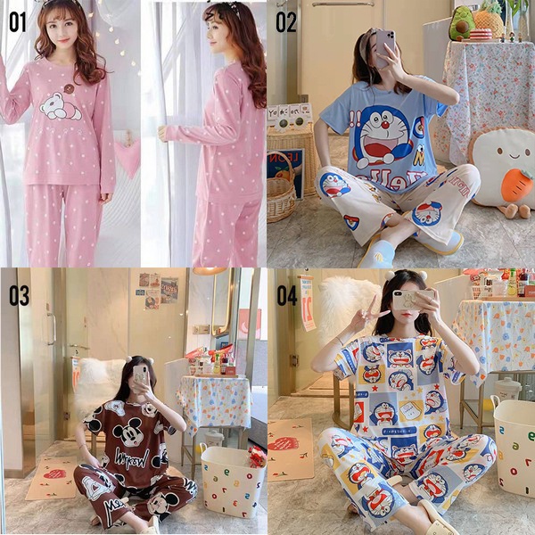 Baju Tidur Piyama Wanita Korean Style Bahan Kaos - Setelan Piyama Cewek T716