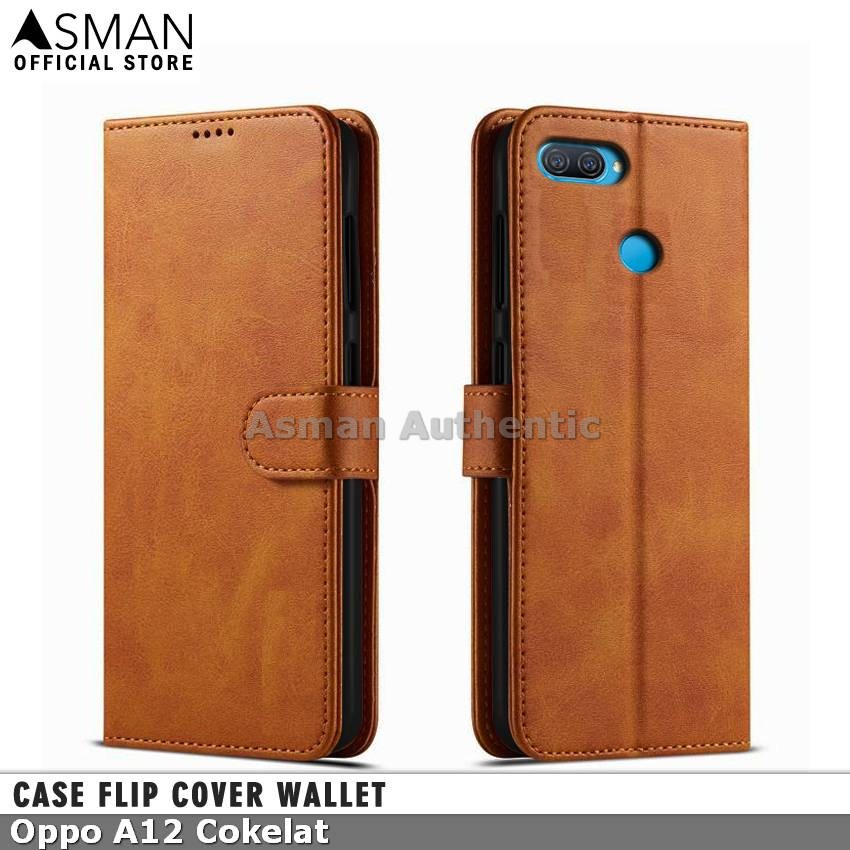 Asman Case Oppo A12 Leather Wallet Flip Cover Premium Edition