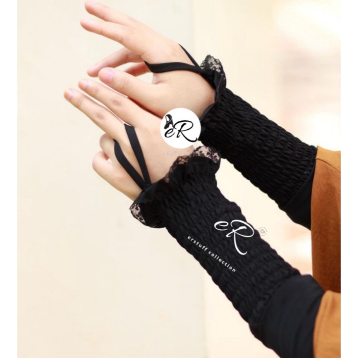 HANDSOCK RING SMOCK RENDA HITAM / MANSET CINCIN RENDA KERUT BALLON