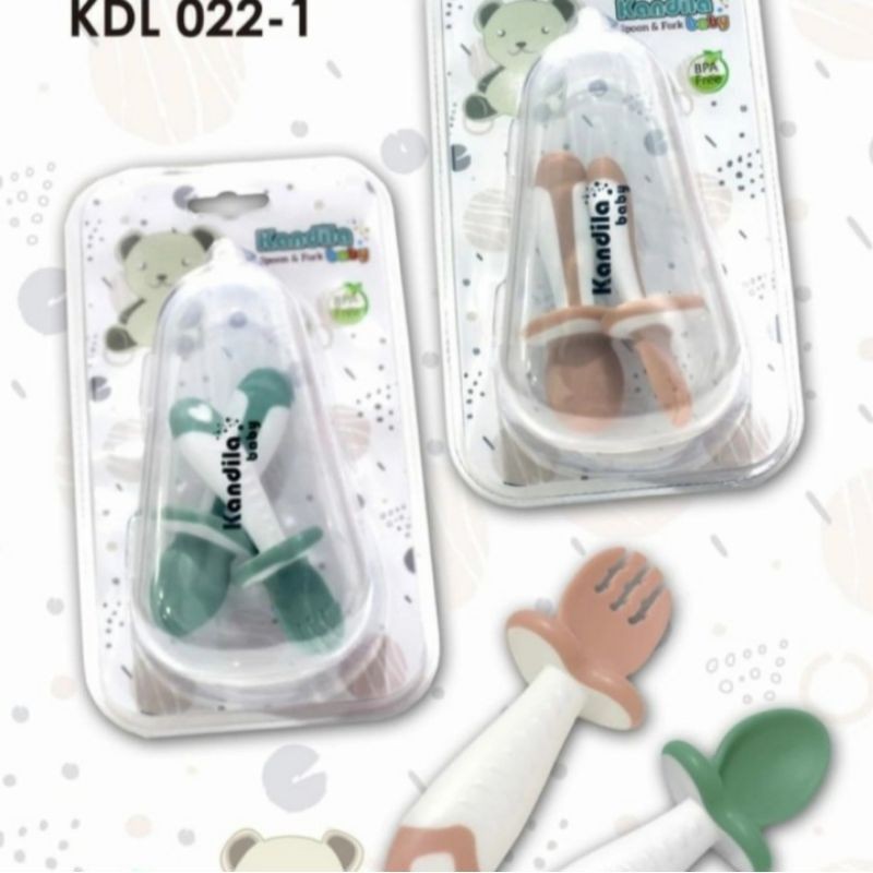 KANDILA Soft Baby Spoon Fork with Case Sendok Bayi BLW Self Feeding