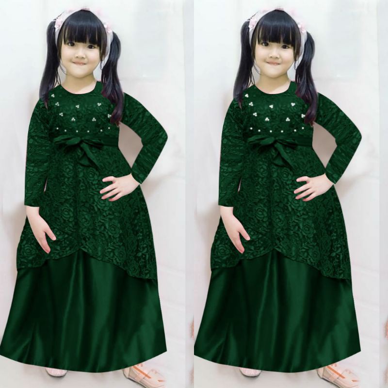 Maxi Sherin kid 4-12 tahun dress brokat gliter anak good quality