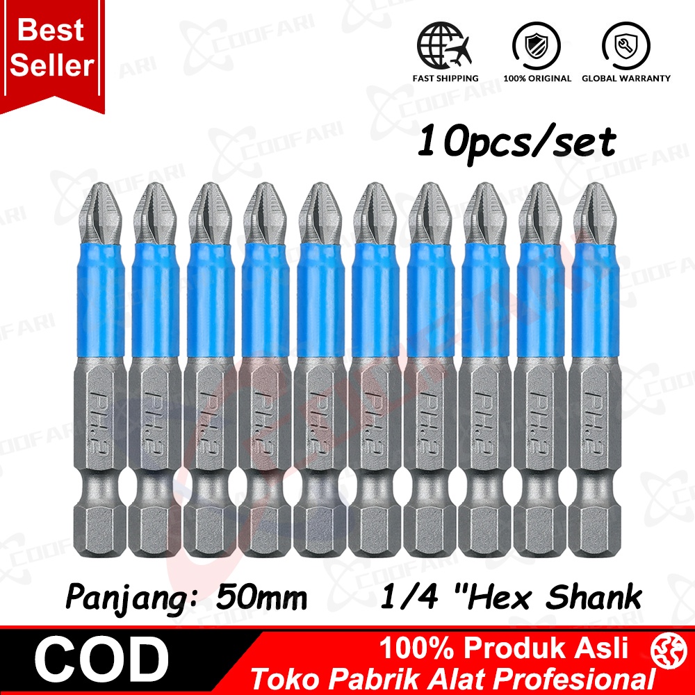 10 Pcs Non-Slip Magnetic Obeng Bit Set 50mm/127mm 1/4 &quot;Hex Shank Cross Kepala Obeng Mata Bor