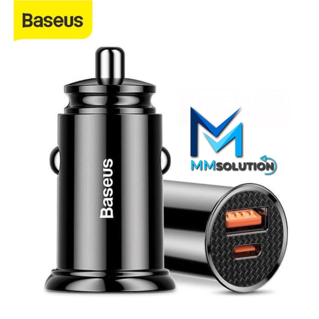 Baseus Car Charger Dual Port 5A 30W PPS PD QC 4.0 Fast  Usb &amp; Type C ORIGINAL