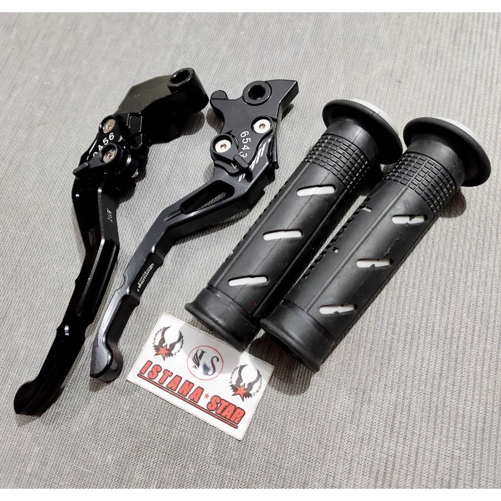 Handle REM Plus Grip domino sisik Variasi Motor FULL CNC Yamaha Vixion Old New RX King R15 V3 New - HITAM 1 SET