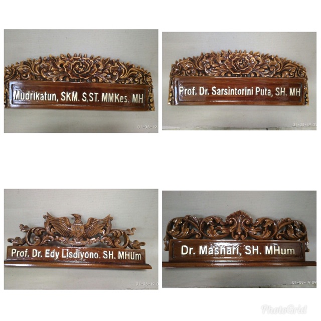 Papan nama ukir meja kantor kayu jati