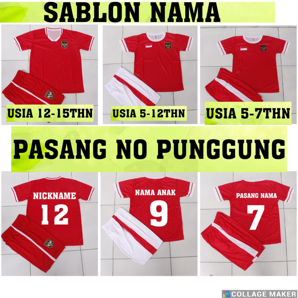 SETELAN BAJU BOLA TIMNAS INDONESIA/JERSEY BOLA TIMNAS PRINTING USIA 5-15THN