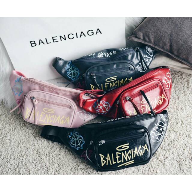 Balenciaga Graffiti Logo Leather Waist Bag