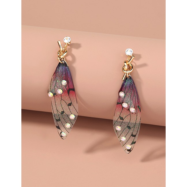 LRC Anting Tusuk Fashion Color Mixing Long Tassel Simulation Cicada Wings Diamond Alloy Earrings