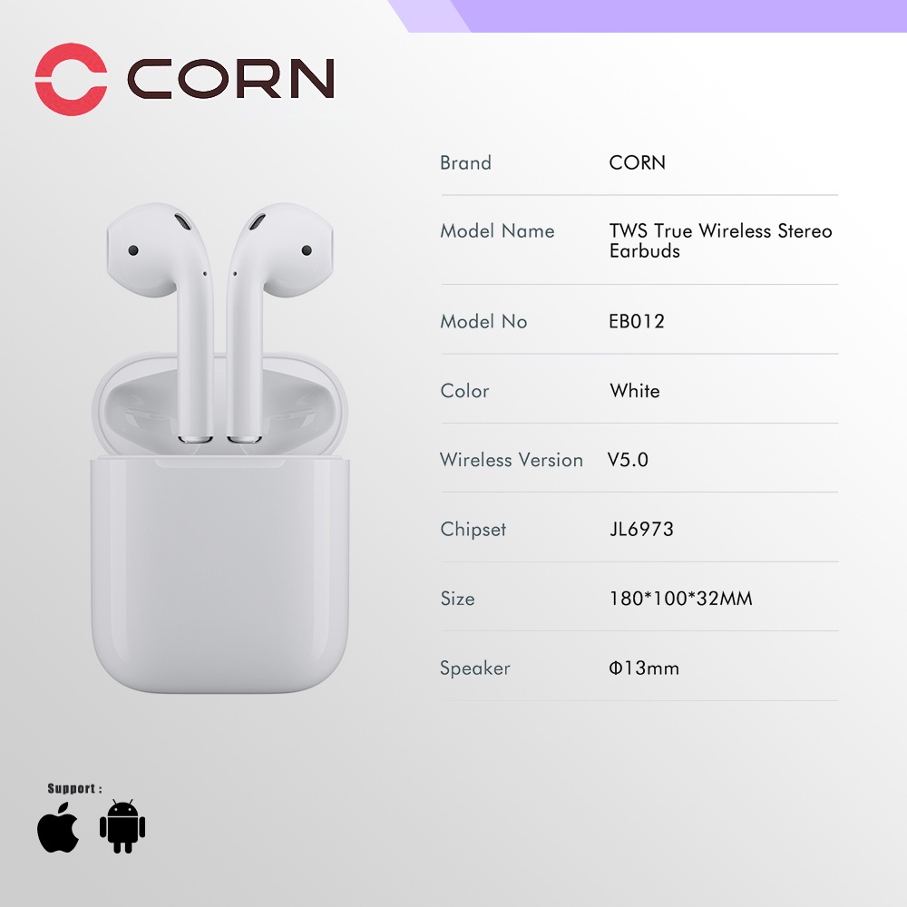 CORN EB012 Pro TWS Earphone Bluetooth 5.0 In-Ear Earbuds Headphones True Wireless Stereo Headset Handsfree Smart Noise Reduction Android IOS