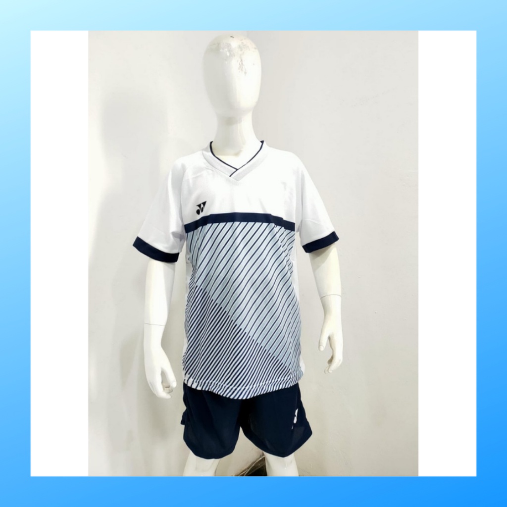 Kaos badminton anak laki-laki jersey bulutangkis baju celana setelan jersy perempuan stelan t-shirt outfit seragam kostum print olahraga casual suit pakaian jarsey oblong apparel sports jersi sudirman thomas uber cup bulu tangkis ST.Y166 putih polos