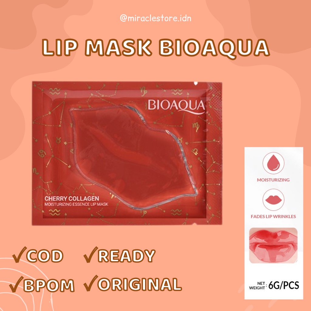 [10 PCS] Bioaqua Masker Pelembab &amp; Pemerah Bibir Cherry Collagen Moisturizing Lip Mask - 6 GRAM BPOM