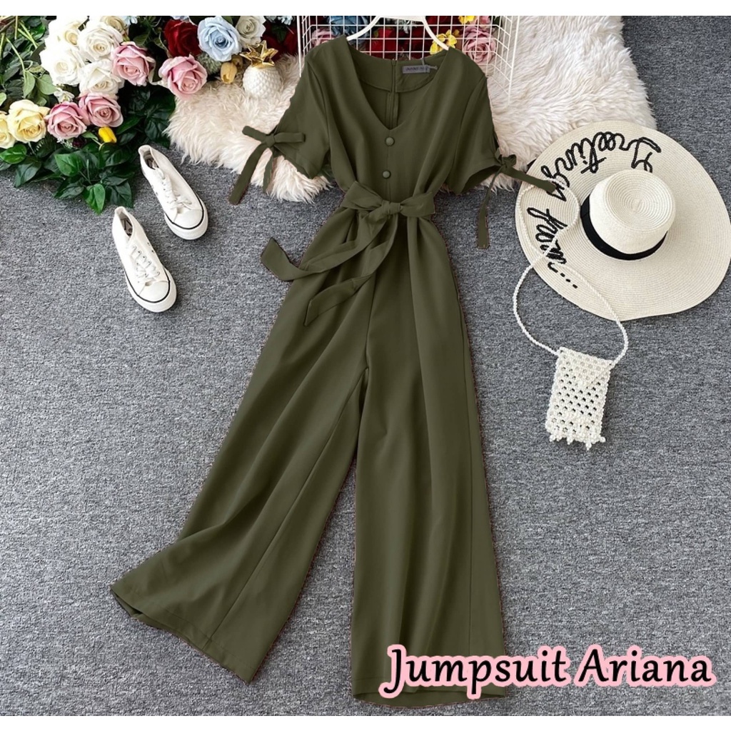 WSE390 - Jumpsuit Ariana Bahan Super Lembut Tidak Berbulu Ada Sleting Di Belakang Bisa COD