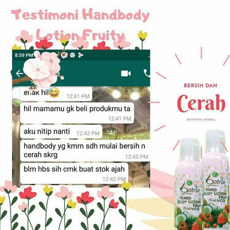 (AMPUH !!) HAND BODY LOTION PENCERAH PELEMBAB KULIT LOTION FRUITY BATRISYIA/ PEMUTIH KULIT AMAN BPOM