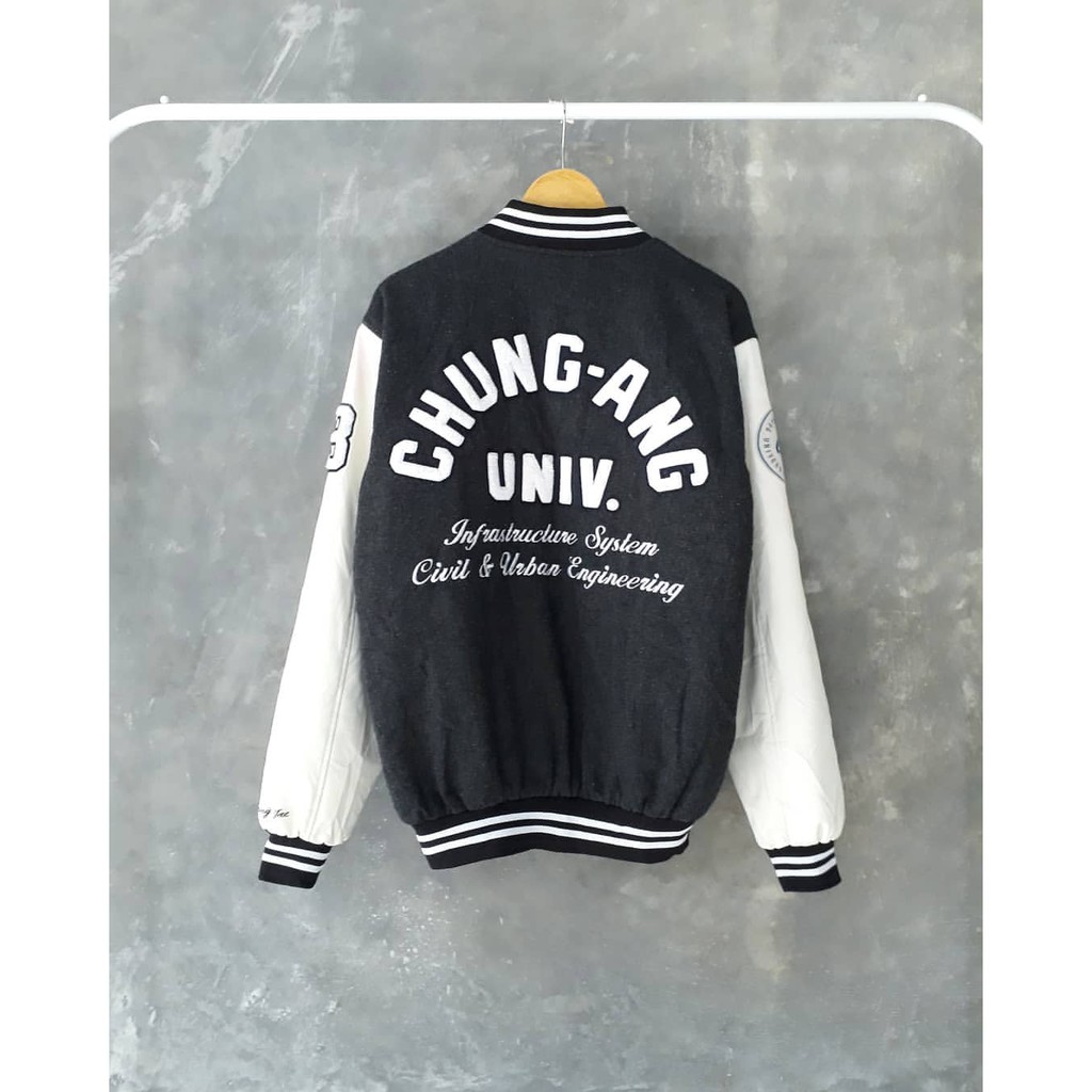 Varsity Leather Jacket | Chung-Ang Univ Varsity - Lengan Kulit