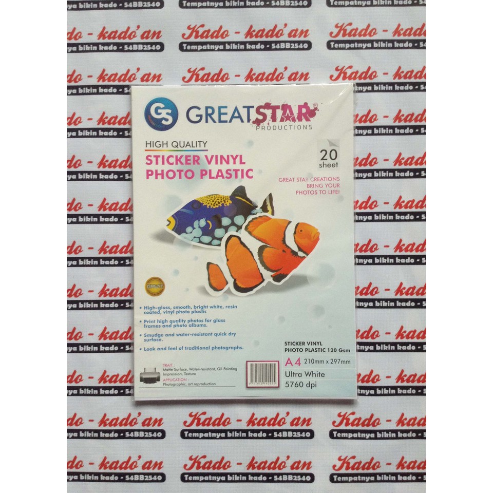

Kertas Stiker Vinyl 120 Gsm A4 20 sheet
