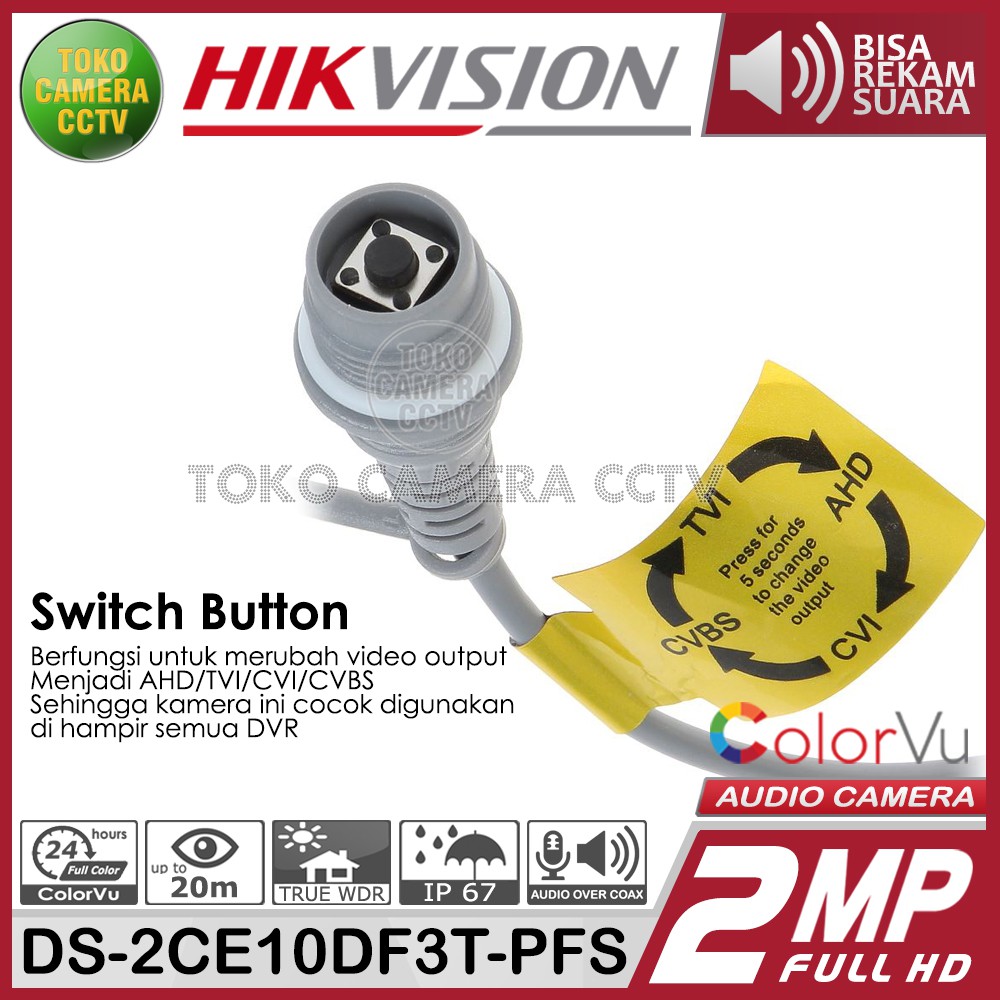 KAMERA CCTV HIKVISION 2MP COLORVU DS-2CE10DF3T-PFS AUDIO