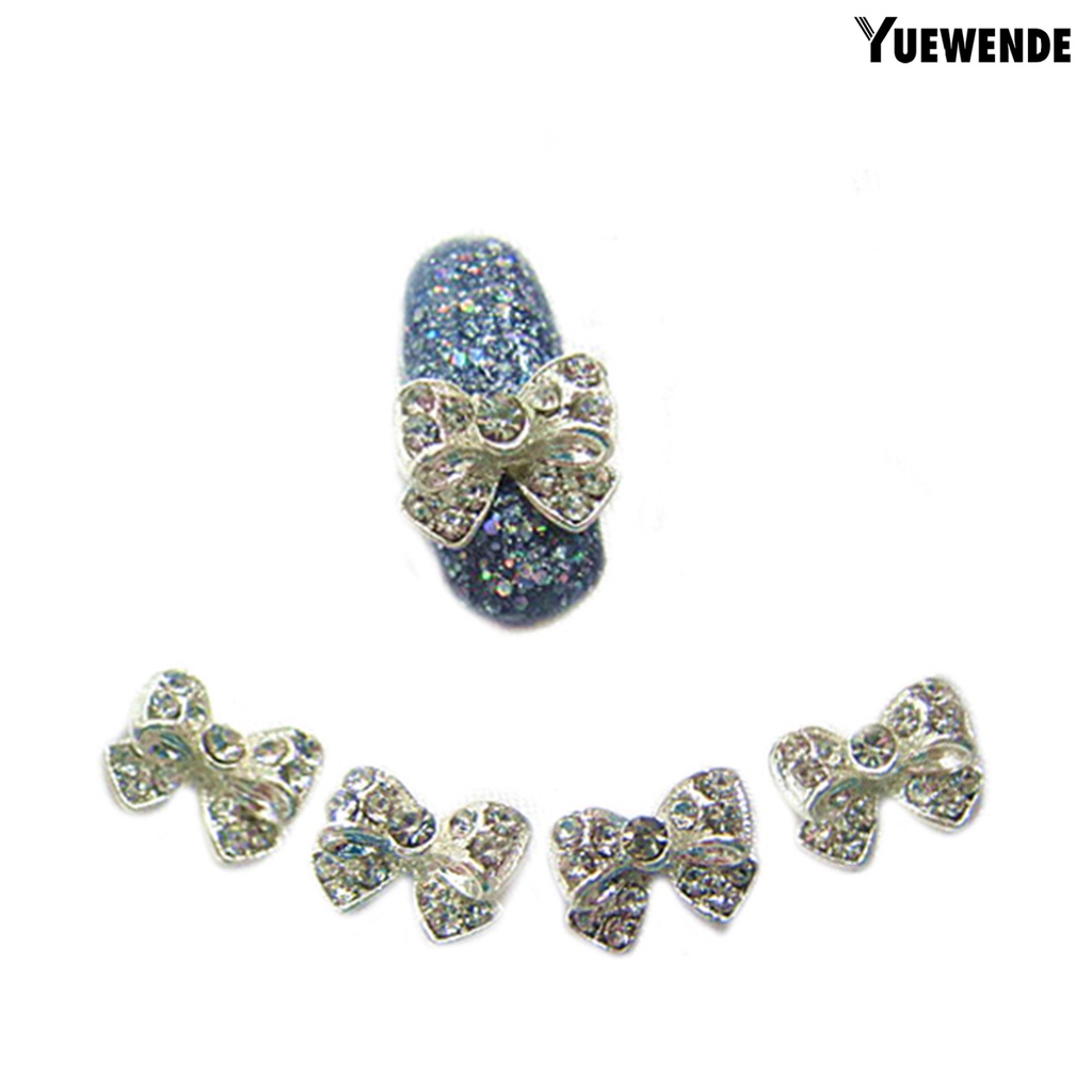 [Yue] 10Pcs Nail Sticker Bow Shape Cubic Zirconia Inlaid Alloy Women Shiny Nail Tips Jewelry for Natural Nail