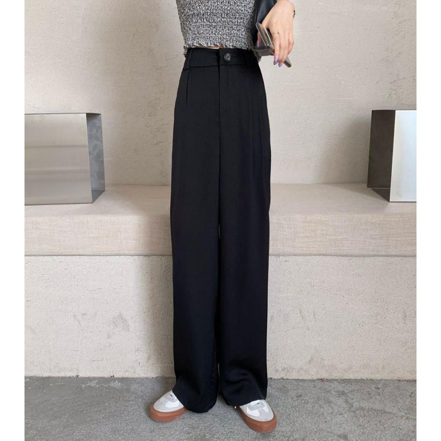 Korean style celana kulot hitam pants highwaist loose celana panjang wanita