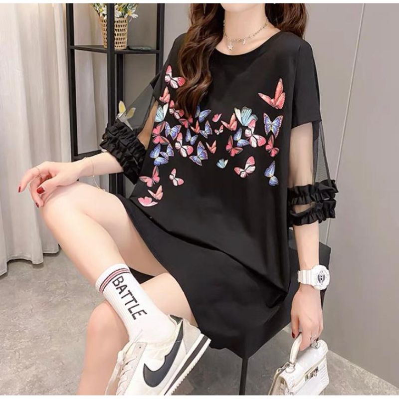 MDLV ~ 8318 PAPILIO OVERSIZED TEE // ATASAN OVERSIZE // KAOS UKURAN BESAR // FASHION IMPORT WANITA