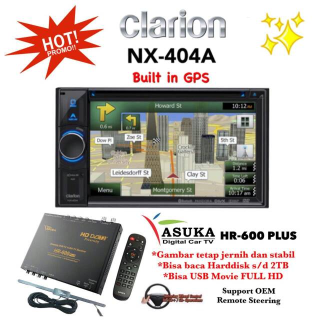 PAKET PROMO Clarion NX-404A Double Din Head Unit Tape Mobil GPS & ASUKA HR-600 TV Tuner Digital