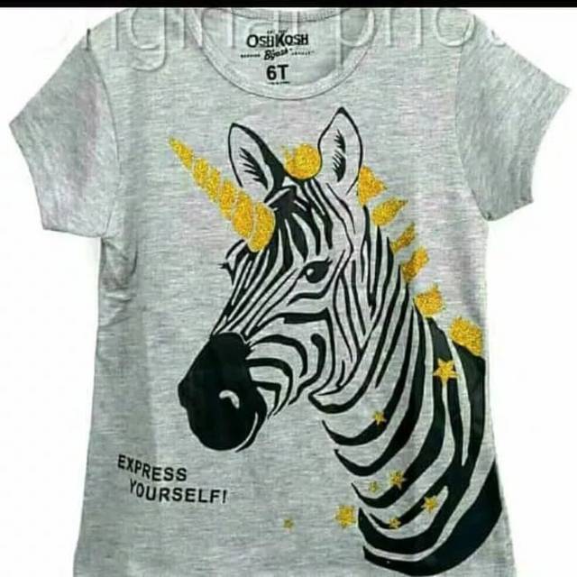  Kaos  Karakter Anak Oshkosh Motif Unicorn zebra  Abu abu 1 