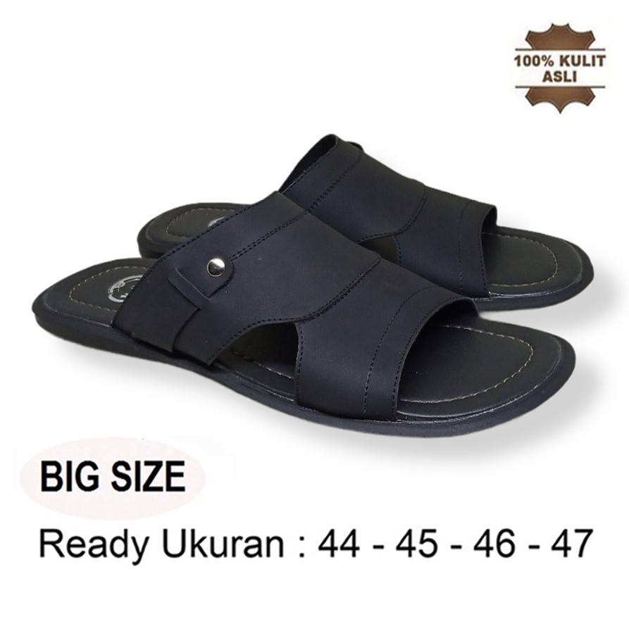 sandal pria kulit black slide glamor MLZ-05 sendal cowok laki2 ukuran besar/jumbo- big size 44-47