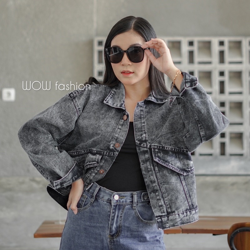 WOW-Mrs Jaket Jeans Oversize Wanita//Jaket crop Wanita//Jaket Cewek//Jaket Viral