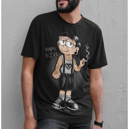 Kaos Distro Premium Pria - Nobita Punky Style - Hitam, L