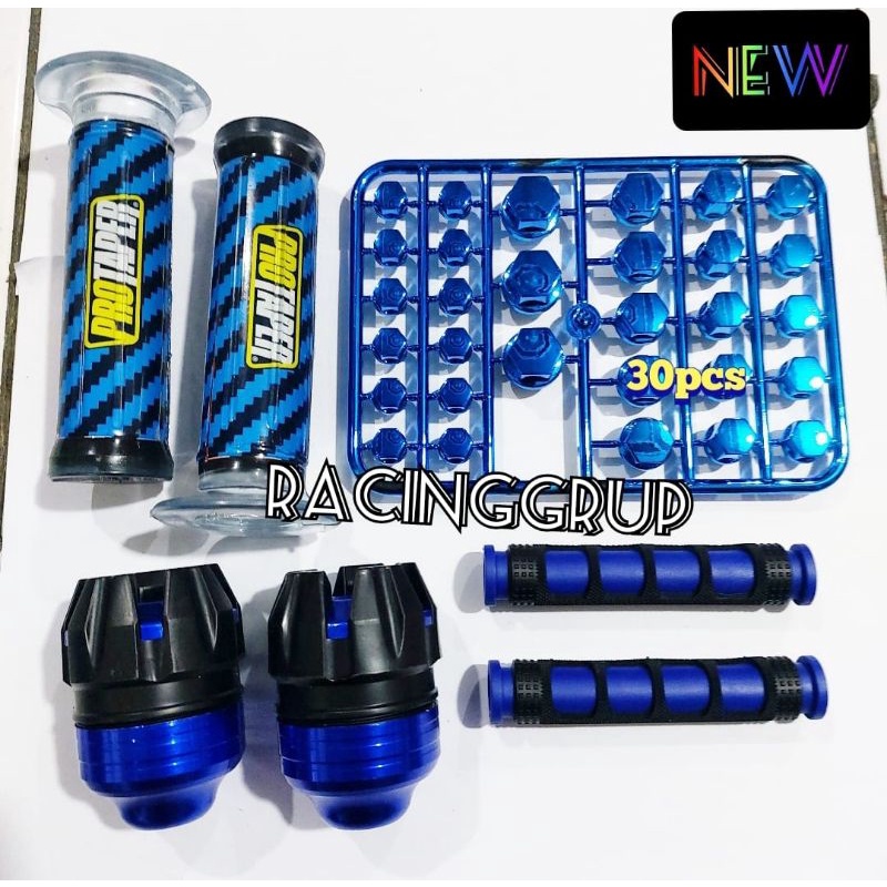 4 in 1 paket variasi motor honda yamaha suzuki beat vario satria fu mio fino aerox nmax scoopy jalu as monel cober baut handgrip carbon karet rem biru