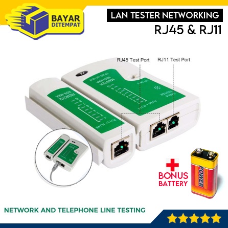 LAN Tester RJ45 dan RJ11 Network Cable Alat Test Tes Cek Kabel Jaringan Komputer Telepon Bonus FREE Battery