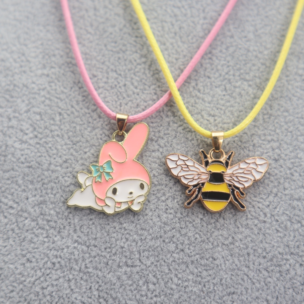 2pcs / Set Kalung Tali Liontin Kartun Hewan Warna-Warni Untuk Aksesoris